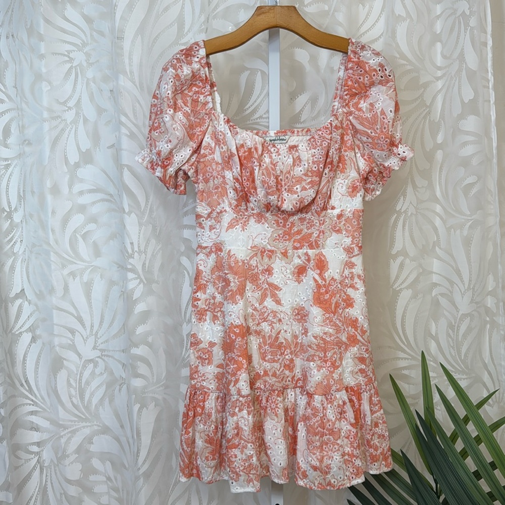 Peach and White Eyelet Lace Ruffle Dress